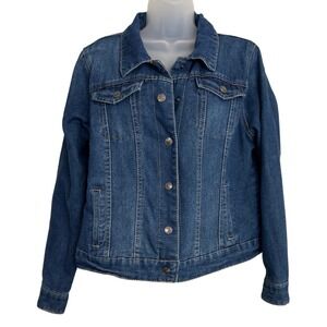 Reversible Jean Jacket Sz Small Plaid Lining Button Up Denim Women's Chic Cozy